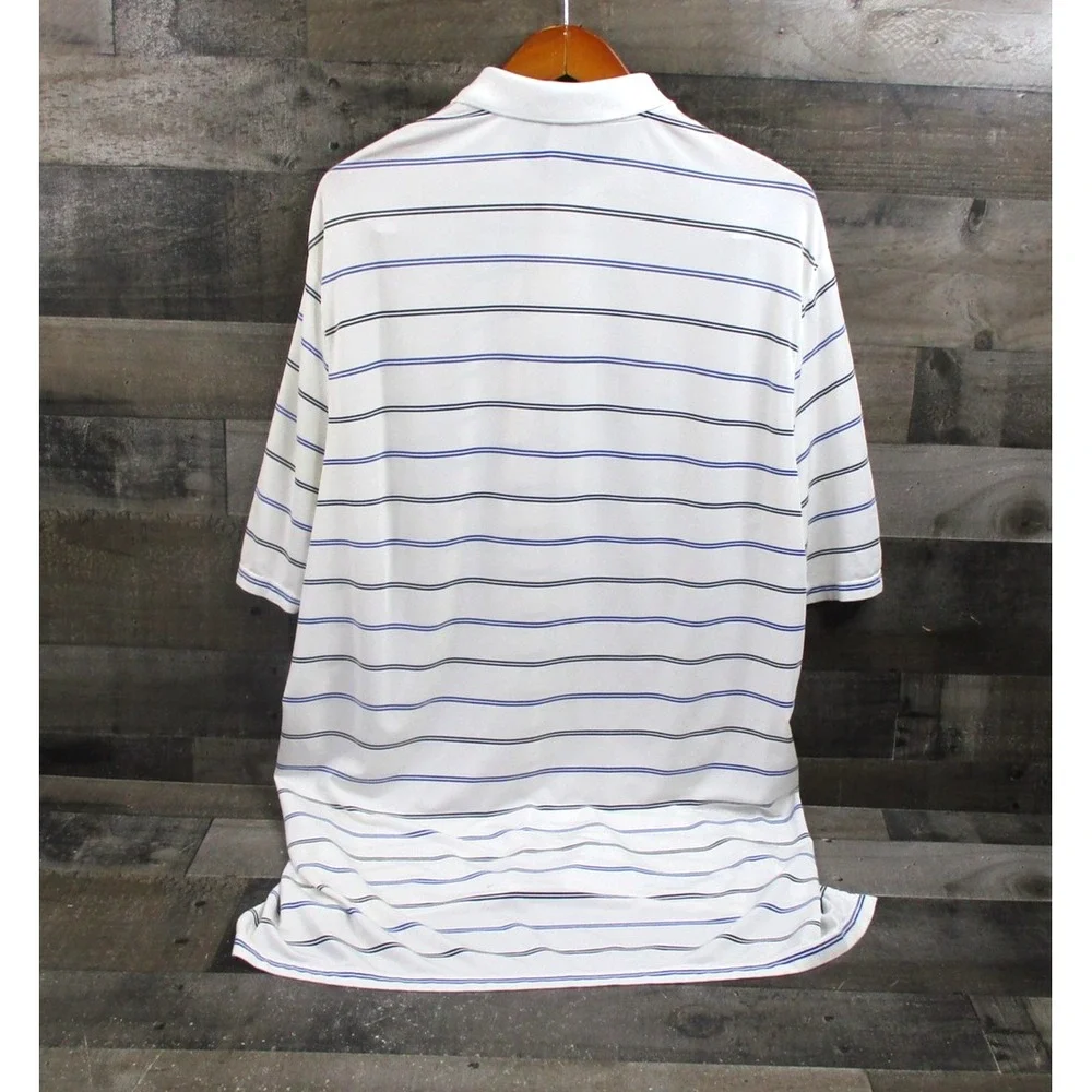 Ralph Lauren RLX Polo Shirt Mens XL White Blue Black Striped Golf Performance